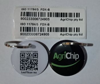 Picture of RFID pet collar tag ISO 11784/5 with ID stickers and ID number